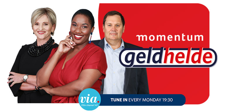 Geldhelde graphic image with Jeanette Marais, Puleng Sekepe and Theo Voster and airing details of the show. 