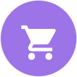 An icon of a trolly on a round purple background.