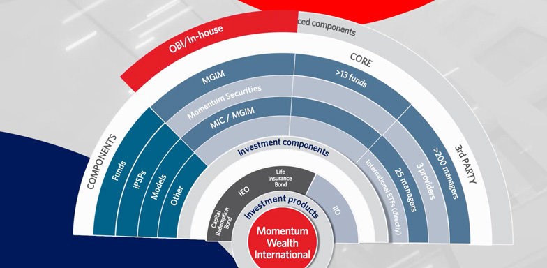 The Momentum capability wheel, showing all of Momentum Wealth's capabilities and platforms.