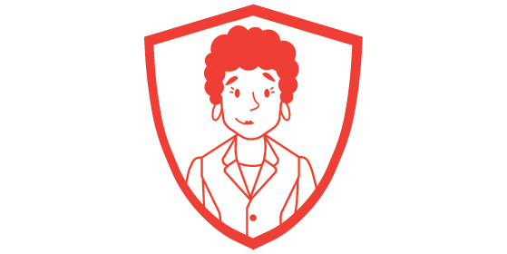 Shield illustration of a lady in a business suit.